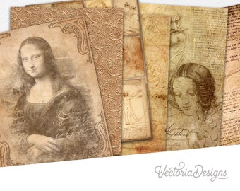 Da Vinci's Sketchbook Paper Pack, Da Vinci Printable Paper, Da Vinci Print, Leonardo Da Vinci, Old Paper, Junk Journal, Paper Pack 002458