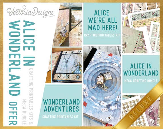 Alice in Wonderland DELUXE Offer Wonderland Printables Printable Papers Junk Journal kit Journal Pages Wonderland Ephemera 003033