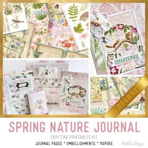 Spring Nature Journal DELUXE Crafting Printables Kit, Spring Junk Journal, Journal Embellishments, Craft Kit, Paper Pack, Tutorial - 002889