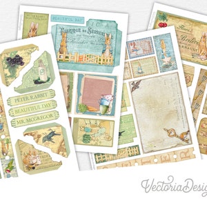 Peter Rabbit's Beautiful Day Embellishment Sheets, Peter Rabbit Printable, Peter Rabbit Scrapbook, Junk Journal Supplies, Vintage - 002440