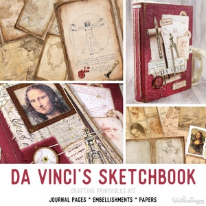 Da Vinci&#39;s Sketchbook Junk Journal Kit, Leonardo Da Vinci Embellishments Journal Kit Da Vinci Paper Pack Vintage Journal Kit Tutorial 002303