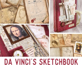 Da Vinci's Sketchbook Junk Journal Kit, Leonardo Da Vinci Embellishments Journal Kit Da Vinci Paper Pack Vintage Journal Kit Tutorial 002303