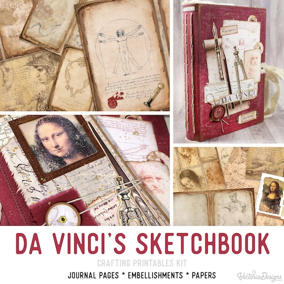 Da Vinci's Sketchbook Junk Journal Kit, Leonardo Da Vinci Embellishments Journal Kit Da Vinci Paper Pack Vintage Journal Kit Tutorial 002303