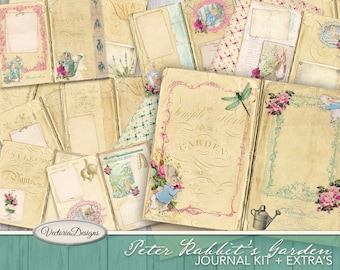 Peter Rabbit Garden Journal Kit, Printable Journal Kit, Junk Journal, Beatrix Potter DIY Paper, Instant Download, Digital Collage 001964
