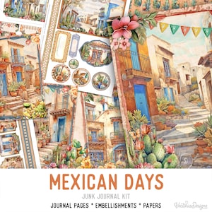 Mexican Days Junk Journal Kit, Mexico Junk Journal Kit Mexico Embellishments Junk Journal Mexico Papers Printable Mexico Craft kit - 003357