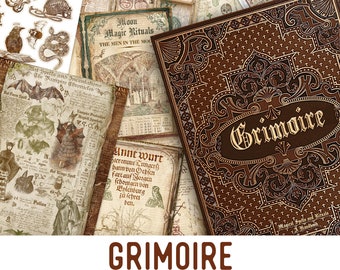 Grimoire Crafting Printables Kit, Dark Halloween Junk Journal Kit, Halloween Ephemera, Printable Paper Pack, Embellishment, Craft Kit 002687