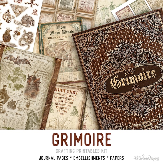 Grimoire Crafting Printables Kit (Standard) - Printable Pages, Papers and Embellishments for Crafting - 002687