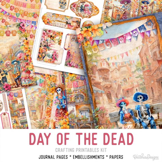 Day of the Dead Junk Journal Kit( Standard) - Printable Pages, Papers and Embellishments for Crafting - 003356