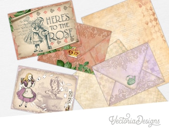 Alice in Wonderland Envelopes, Printable Envelope, Writing Paper, Stationary, Journal Embellishments, Crafting Printables, DIY - 002534