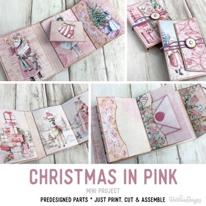 Pink Christmas Tiny Mini Booklet Mini Project Booklet Craft Kit Folio Kit Junk Journal Printable Craft kits Printable Gift craft 003169