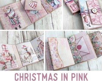 Pink Christmas Tiny Mini Booklet Mini Project Booklet Craft Kit Folio Kit Junk Journal Printable Craft kits Printable Gift craft 003169