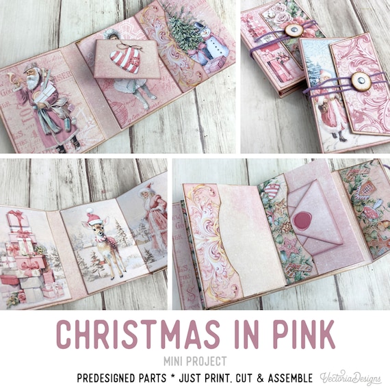 Pink Christmas Tiny Mini Booklet Mini Project Booklet Craft Kit Folio Kit Junk Journal Printable Craft kits Printable Gift craft 003169