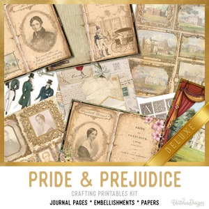 Pride & Prejudice DELUXE Crafting Printables Kit, Jane Austen Journal Kit, Embellishments, Junk Journal, Printable Journal, Craft Kit 002700