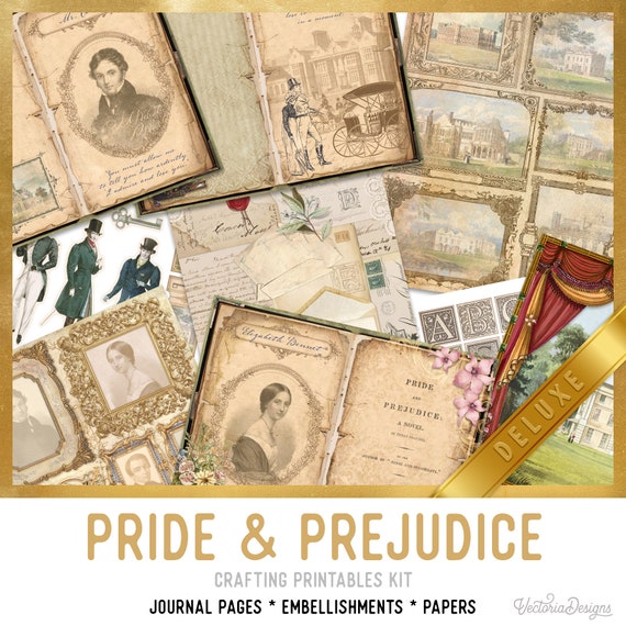 Pride & Prejudice Junk Journal Kit DELUXE - Printable Pages, Papers and Embellishments for Crafting -  002700