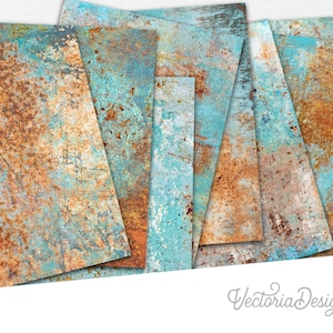 Turquoise Blue Rust Paper Pack, Printable Paper Pack, Digital Paper, Antique Paper Pack, DIY Paper Pack, Scrapbook Paper 002285