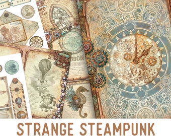 Strange Steampunk Junk Journal Kit, Steampunk Embellishments, Steampunk Junk Journal Kit, Craft kits, Printable Junk Journal Kit - 002519
