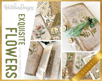 Exquisite Flowers DELUXE Junk Journal Kit Vintage Flowers Junk Journal Embellishments Printable Paper Floral Craft Kits DIY Tutorial 002990