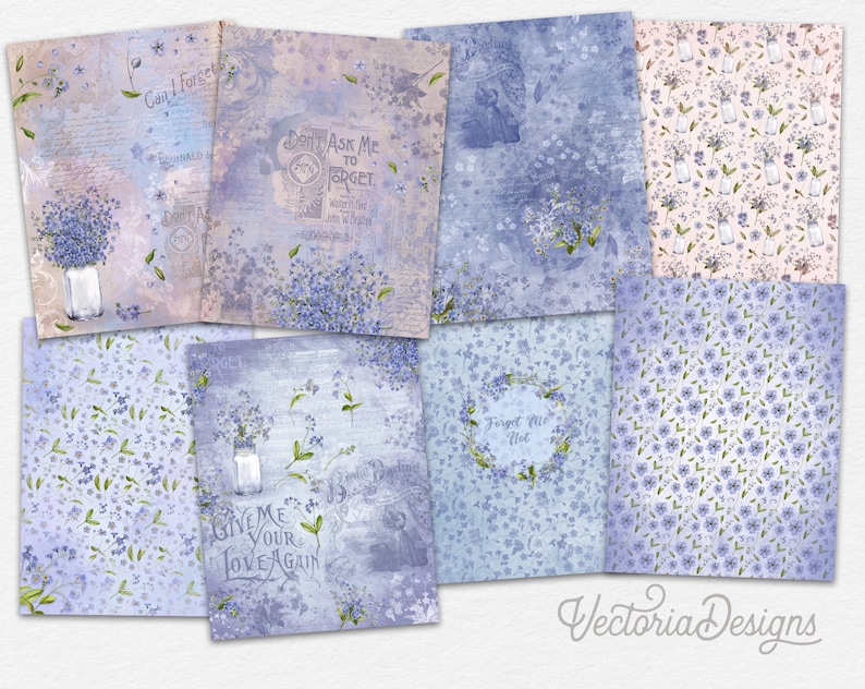 Forget Me Not Printable Paper Pack Digital Scrapbook Paper - Etsy