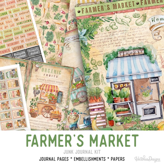 Farmer's Market Junk Journal Kit - Printable Pages for Crafting - 002850