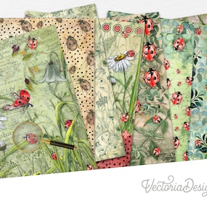 Lucky Ladybugs Paper Pack, Printable Paper Pack, Digital Paper, Scrapbook Paper, Ladybug Printable, Crafting Printable, Crafts - 002188