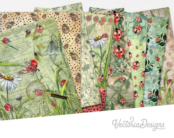 Ladybug Paper Pack, for Junk Journals, Scrapbooking & More (printable) - 002188