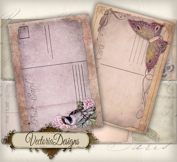Postcard Papers ATC vintage images digital background instant download
