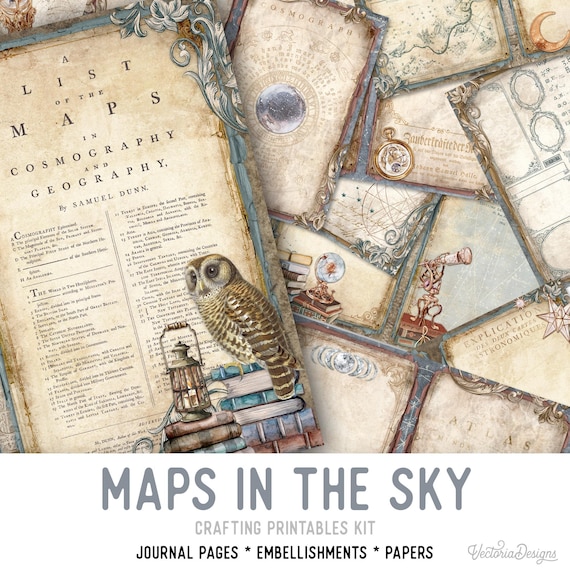Astrology Maps Junk Journal Pages - Printable Pages for Crafting - 002604