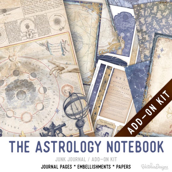 Astrology Notebook Junk Journal Kit, Printable Pages, Embellishments, Papers (Add-On) - 004106