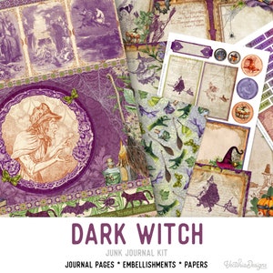 Dark Witches Junk Journal Kit, Halloween Junk Journal Kit, Printable Junk Journal Kit, Craft kits, Tattered Junk Journal Kit, DIY 002688