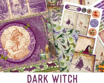 Dark Witches Junk Journal Kit, Halloween Junk Journal Kit, Printable Junk Journal Kit, Craft kits, Tattered Junk Journal Kit, DIY 002688