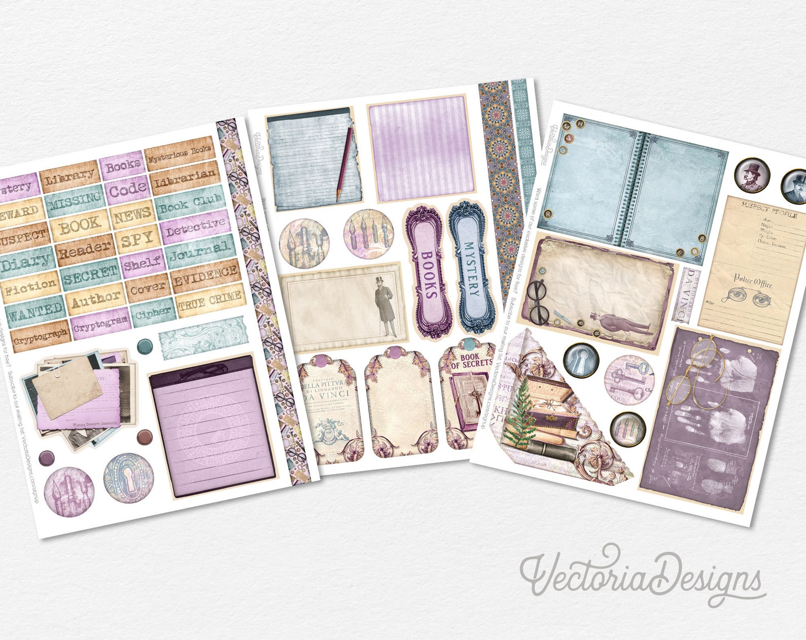 Mysterious Books Junk Journal Kit, Printable Embellishments, Reading ...