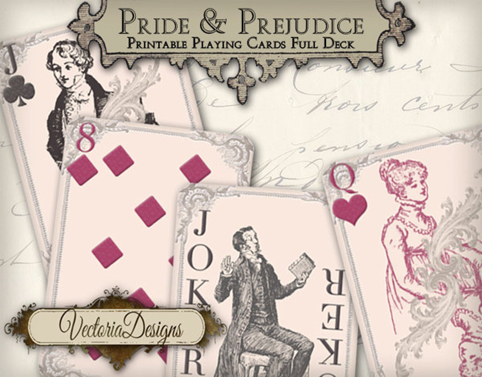 Pride and Prejudice Playing Cards Full Deck Instant Download Etsy