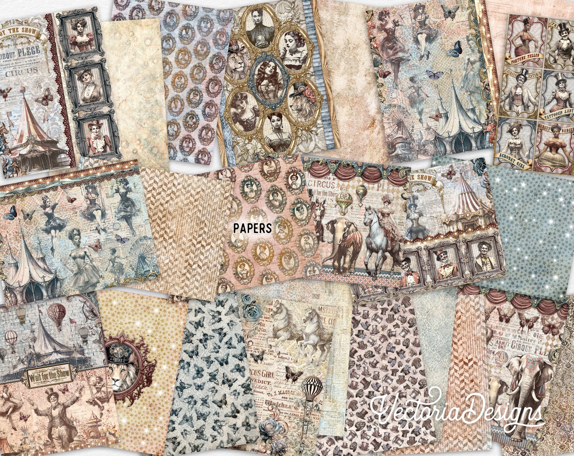 Gothic Circus Junk Journal Kit, Circus Crafting Printables