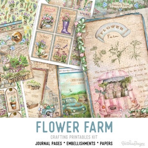 Flower Farm Crafting Printables Kit Printable Flower Farm Junk Journal Floral Embellishments Printable Craft Kit Scrapbook Paper - 002849