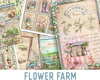 Flower Farm Crafting Printables Kit Printable Flower Farm Junk Journal Floral Embellishments Printable Craft Kit Scrapbook Paper - 002849