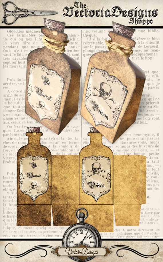 Apothecary Bottle Halloween, Printable Halloween Treat Boxes, Apothecary Bag, Halloween Favor Bags, Party Treats, Halloween Poison  001381