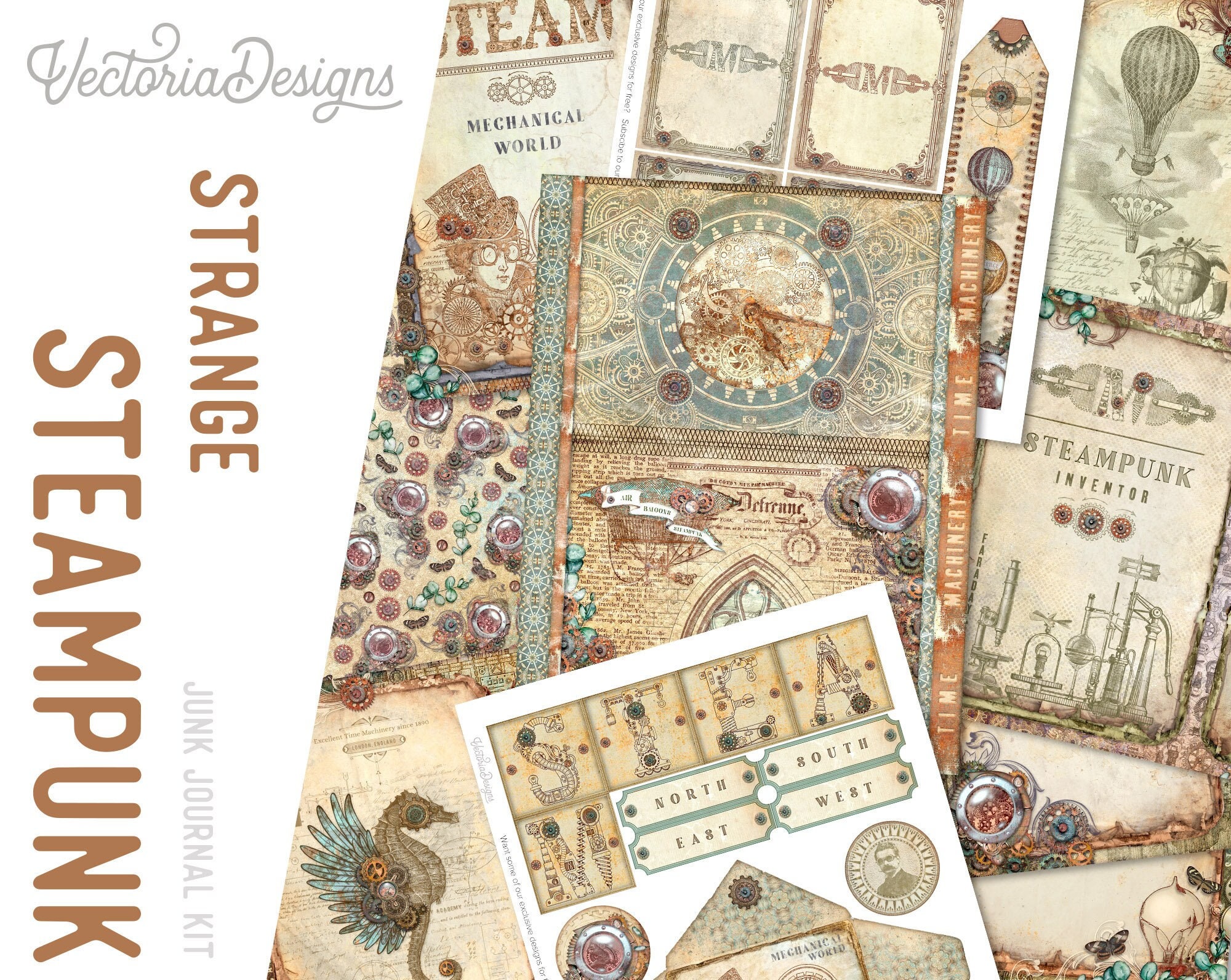 Steampunk and Grunge Junk Journal Ephemera, Papers, Pockets, Tags and  More!: A Paper Junk Journal Kit With Everything You Need to Make a DIY  Steampunk