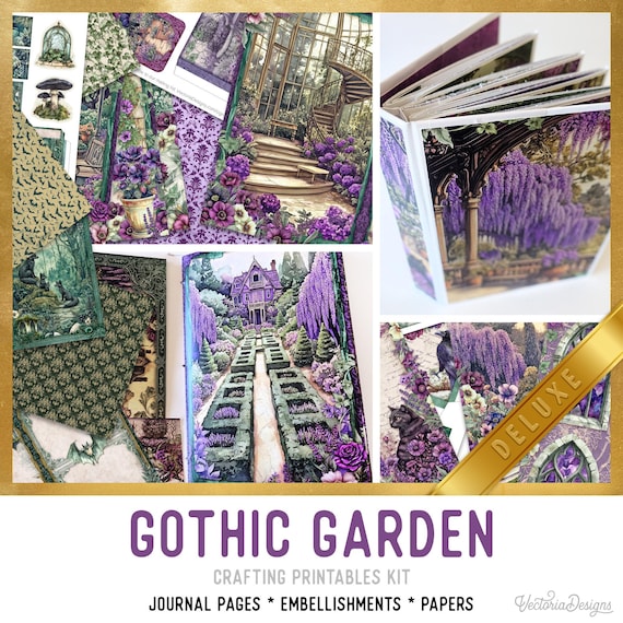 Gothic Garden Junk Journal Kit (DELUXE) - Printable Pages, Papers and Embellishments for Crafting - 003791