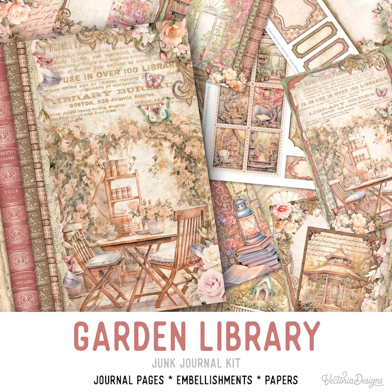 Garden Library Junk Journal Kit, Books Junk Journal Kit Garden ...