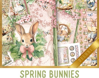 Spring Bunnies Junk Journal Kit DELUXE, Bunny Crafting Printables Kit Bunny Embellishments Printable Paper Bunny Craft Kit Bunny 003331