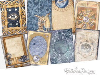 Stellar Cards, Printable Cards, Astrology Cards, Junk Journal Embellishments, Printable, Scrapbooking, Craft Printables, Celestial - 002681