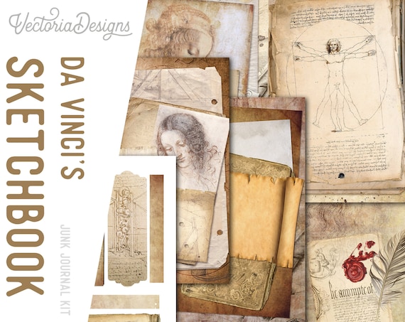 Da Vinci Sketchbook Junk Journal Kit - Printable Pages for Crafting - 002157