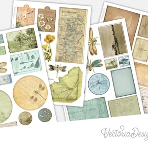 Dragonfly Lake Junk Journal Embellishments, Decorative Scrapbook Sheets, Printable Paper Crafting Supplies, DIY Scrapbook Ephemera - 002555