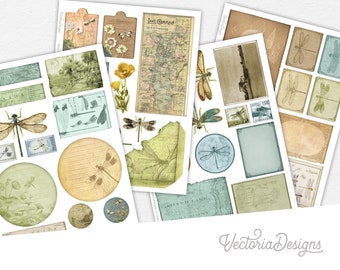 Dragonfly Lake Junk Journal Embellishments, Decorative Scrapbook Sheets, Printable Paper Crafting Supplies, DIY Scrapbook Ephemera - 002555