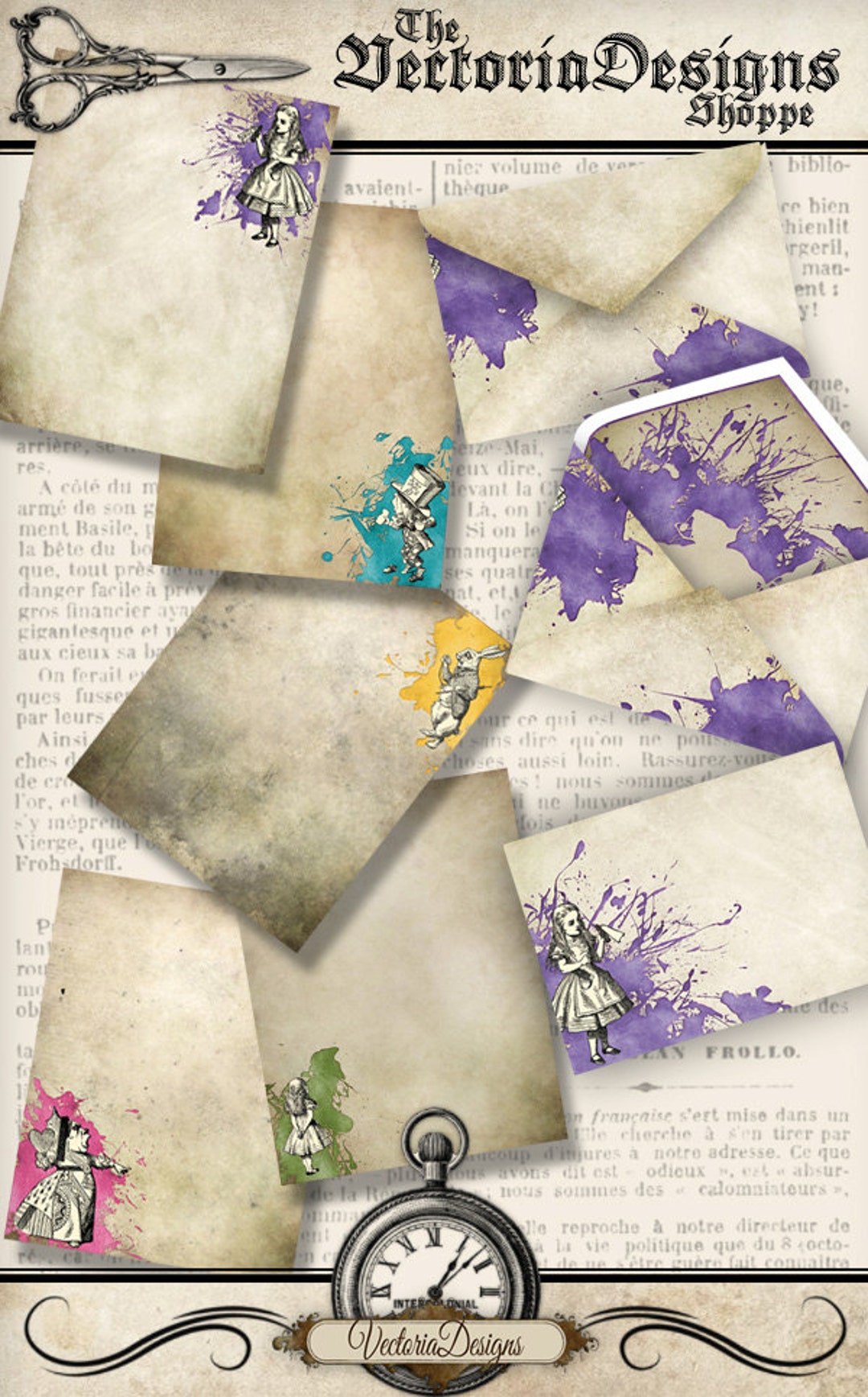 Alice in Wonderland Stationery Printable Envelopes Writing Paper Diy ...