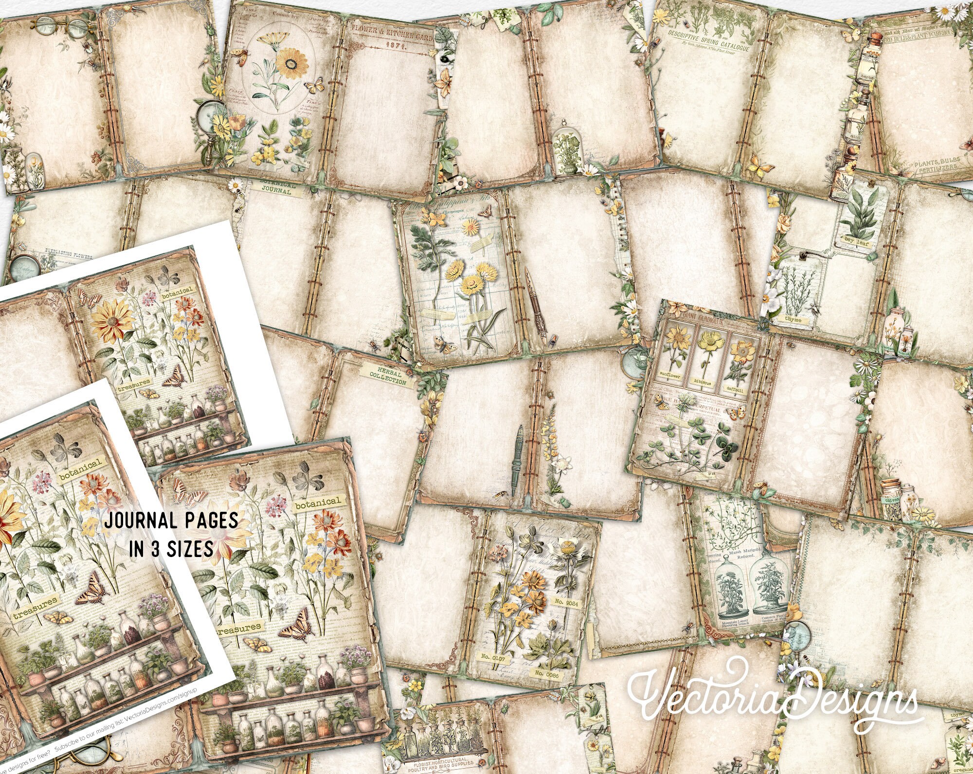 Vintage Botanical Junk Journal Kit New, Botanical Crafting