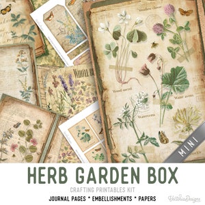 Herb Garden Box MINI Crafting Printables Kit Large, Herbs Junk Journal, Journal Embellishments Herbal Craft Kit, Printable Paper Pack 002898