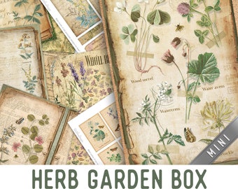 Herb Garden Box MINI Crafting Printables Kit Large, Herbs Junk Journal, Journal Embellishments Herbal Craft Kit, Printable Paper Pack 002898