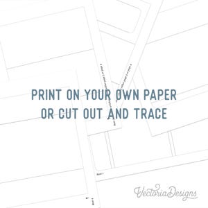 May include: Printable template for a paper craft project. The image shows a black and white outline of a design that can be printed on your own paper and cut out. The text "PRINT ON YOUR OWN PAPER OR CUT OUT AND TRACE" is included in the image.