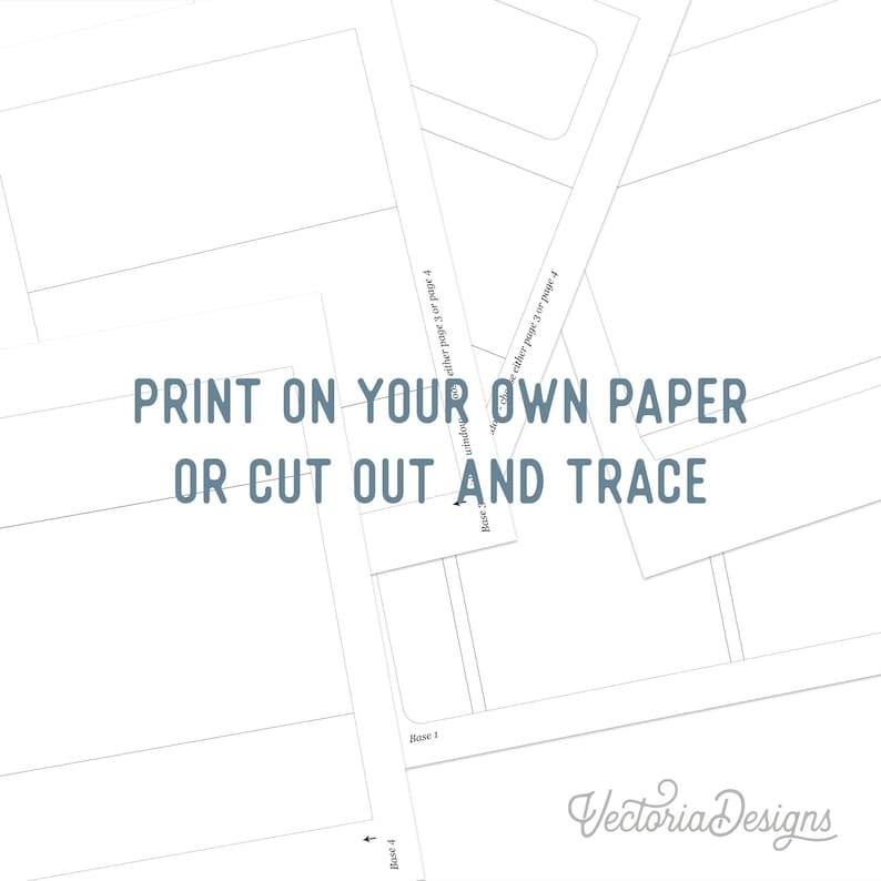 May include: Printable template for a paper craft project. The image shows a black and white outline of a design that can be printed on your own paper and cut out. The text "PRINT ON YOUR OWN PAPER OR CUT OUT AND TRACE" is included in the image.